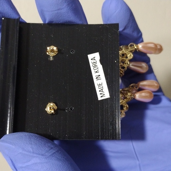 Women's Gold-tone Filigree Cone Shape Design Beaded Drop Dangle Earrings, #4 - Picture 5 of 5